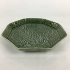 Japanese Ceramic Green glaze Plate Vtg Octagon Shape Sara Plants PP906