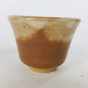 Japanese Ceramic Hagi Ware Sake Cup Vtg Guinomi Ochoko Brown White GU914