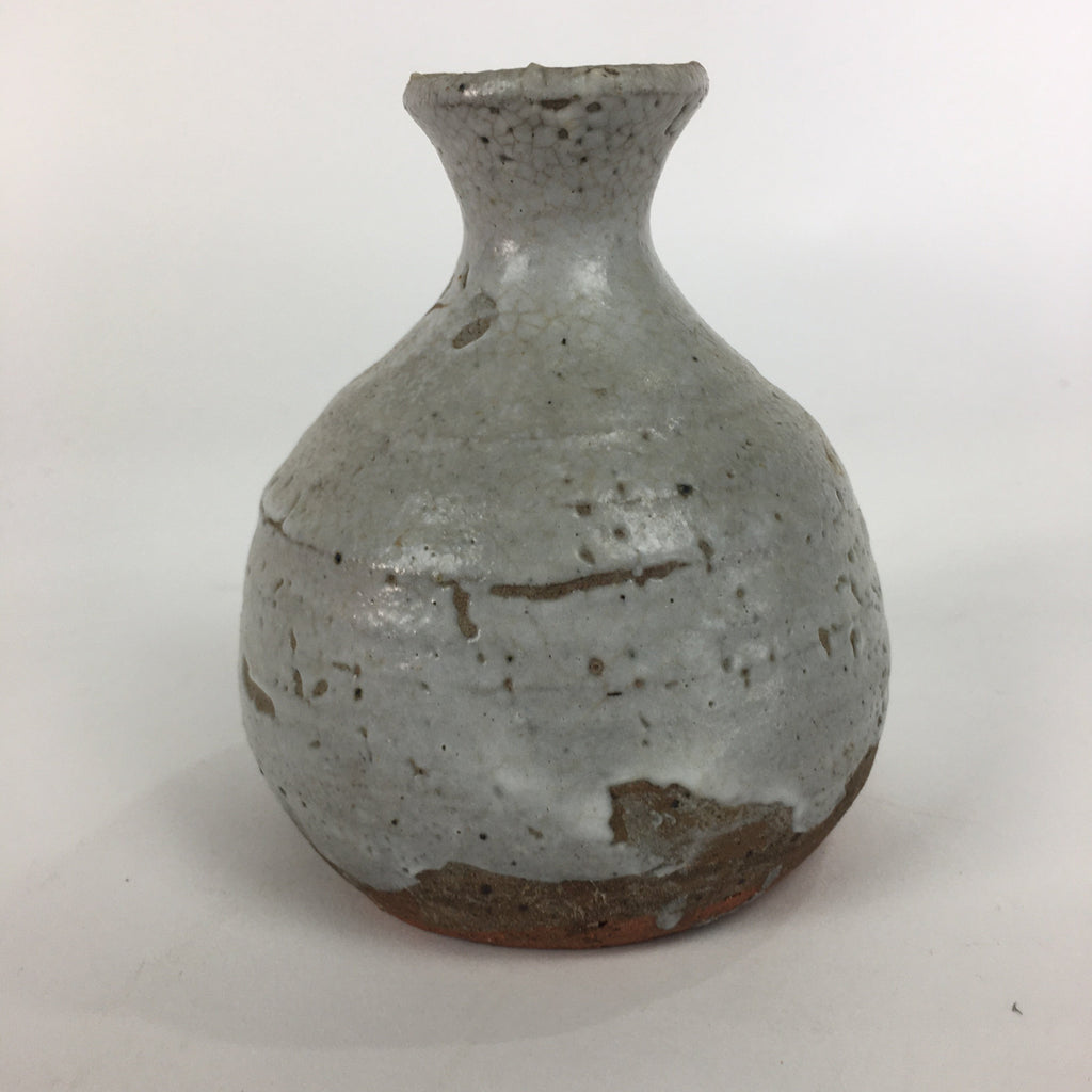 Japanese Ceramic Hagi Were Sake Bottle Vtg Pottery White Glaze Red Clay Tokkuri