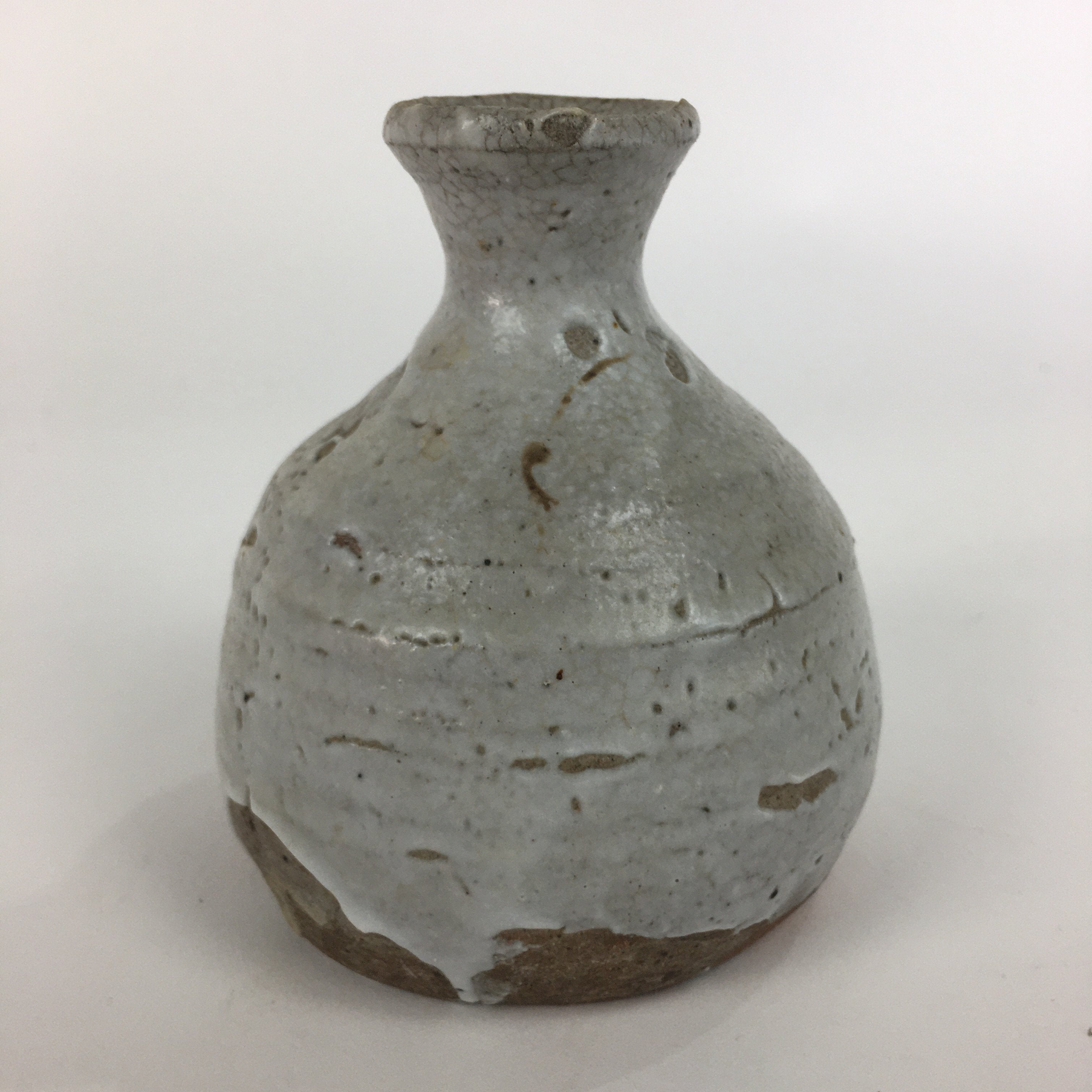 Japanese Ceramic Hagi Were Sake Bottle Vtg Pottery White Glaze Red Clay Tokkuri