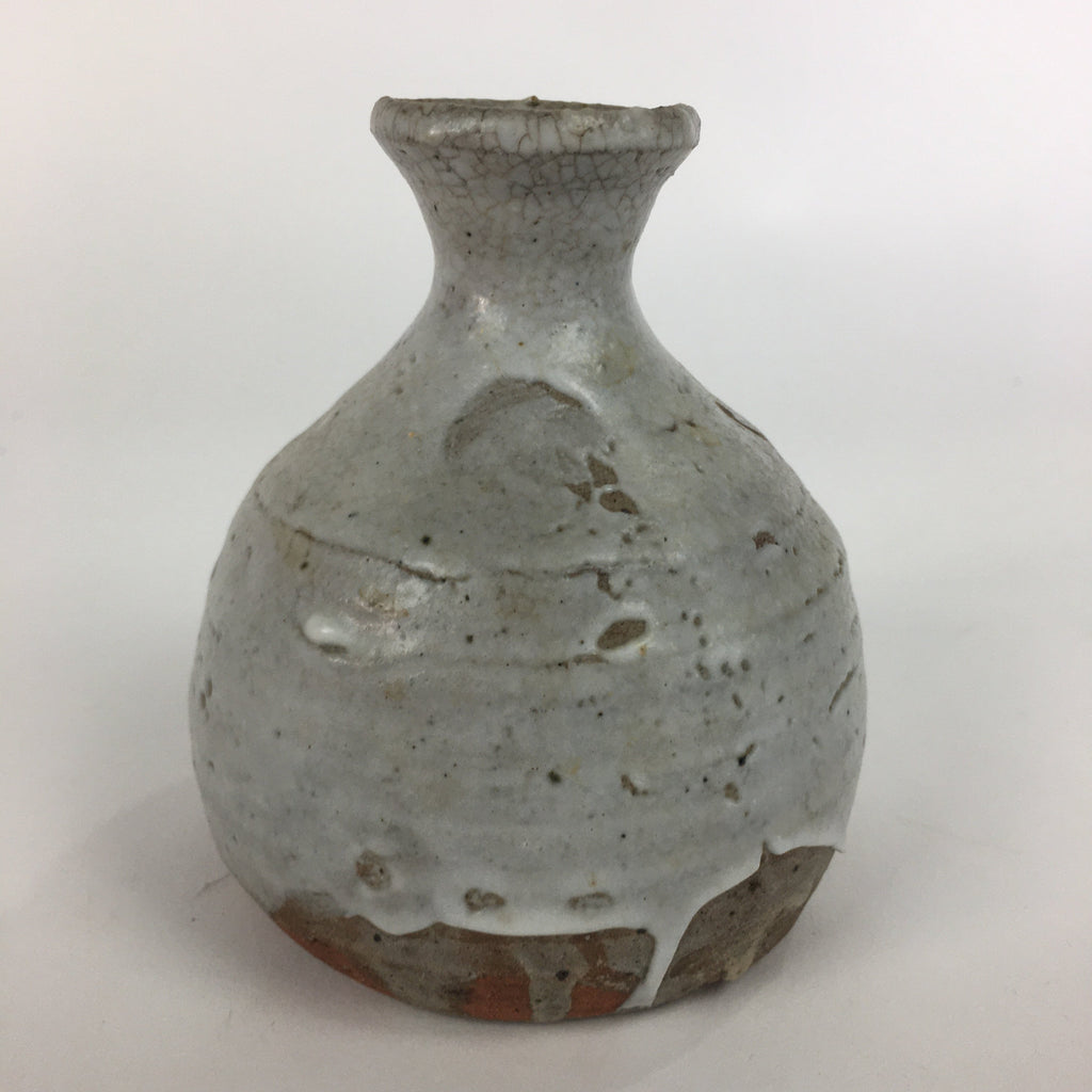 Japanese Ceramic Hagi Were Sake Bottle Vtg Pottery White Glaze Red Clay Tokkuri