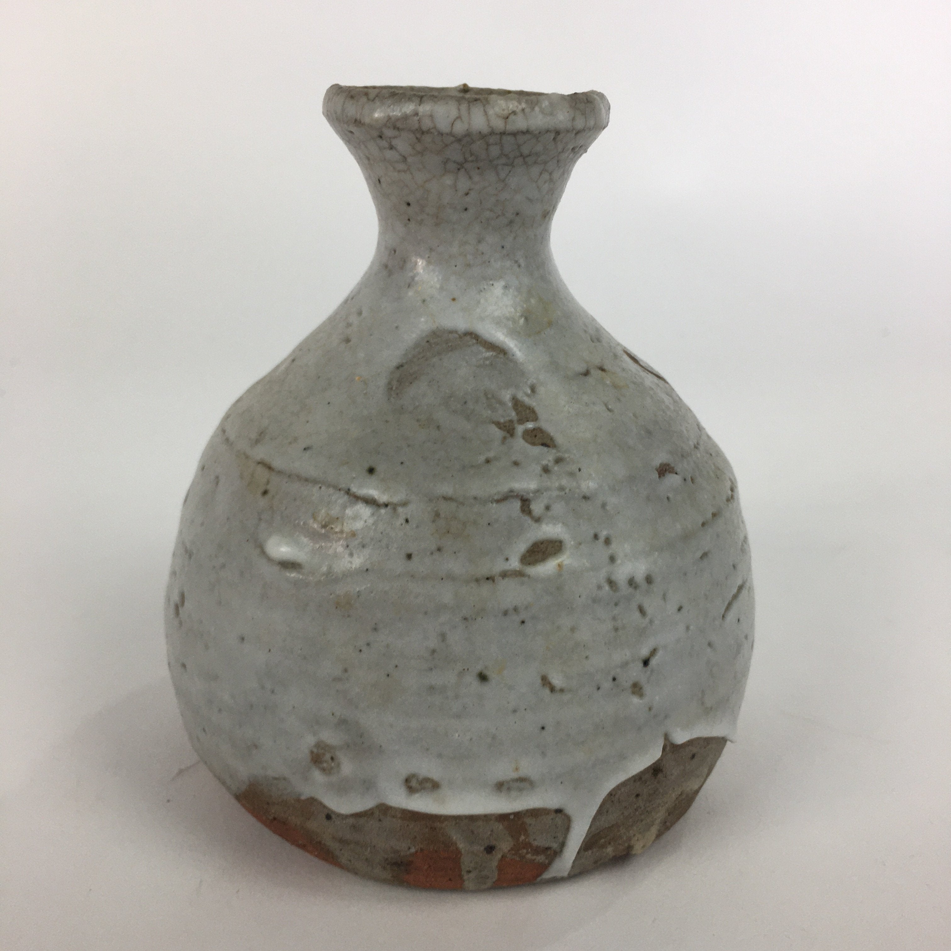 Japanese Ceramic Hagi Were Sake Bottle Vtg Pottery White Glaze Red Clay Tokkuri