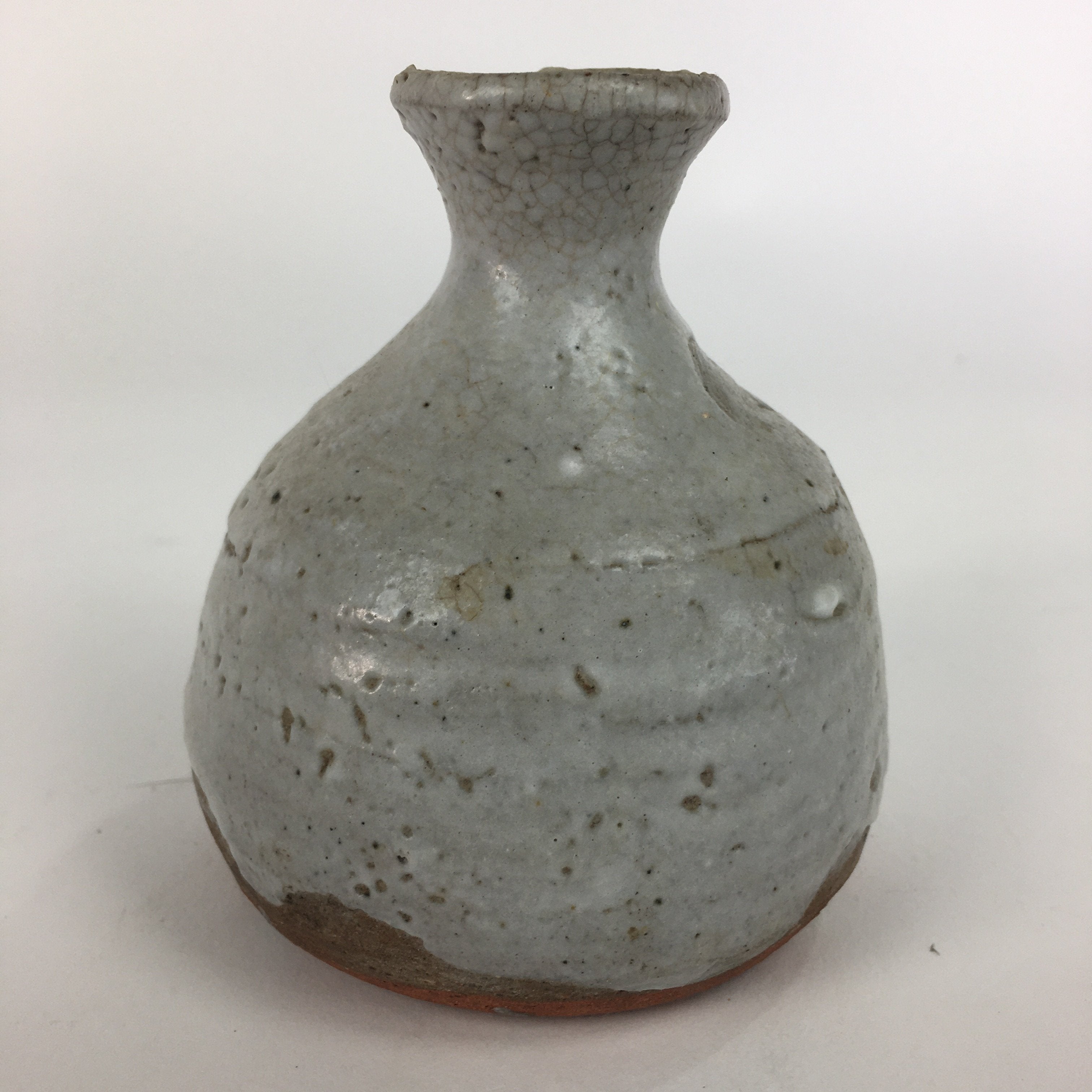 Japanese Ceramic Hagi Were Sake Bottle Vtg Pottery White Glaze Red Clay Tokkuri