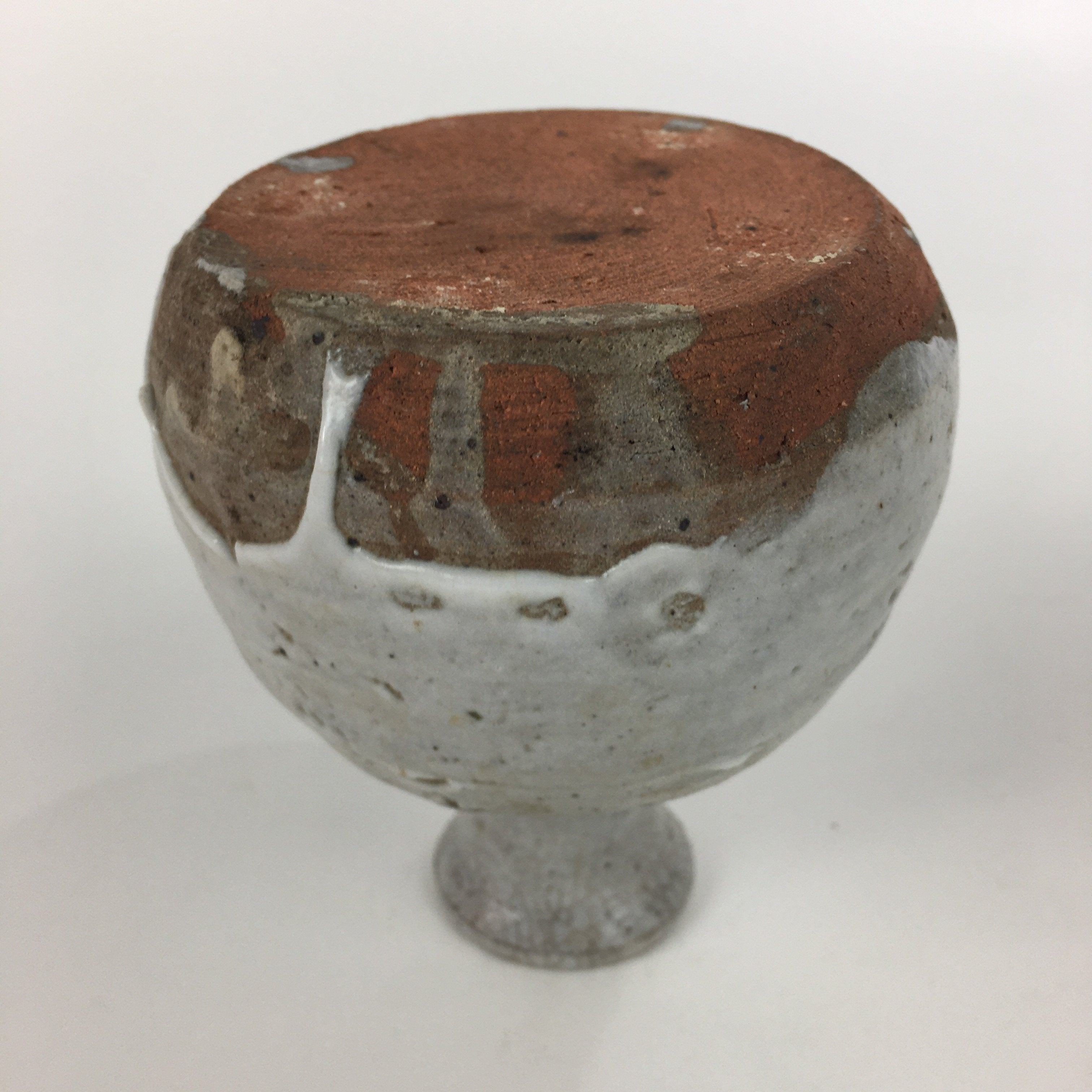 Japanese Ceramic Hagi Were Sake Bottle Vtg Pottery White Glaze Red Clay Tokkuri
