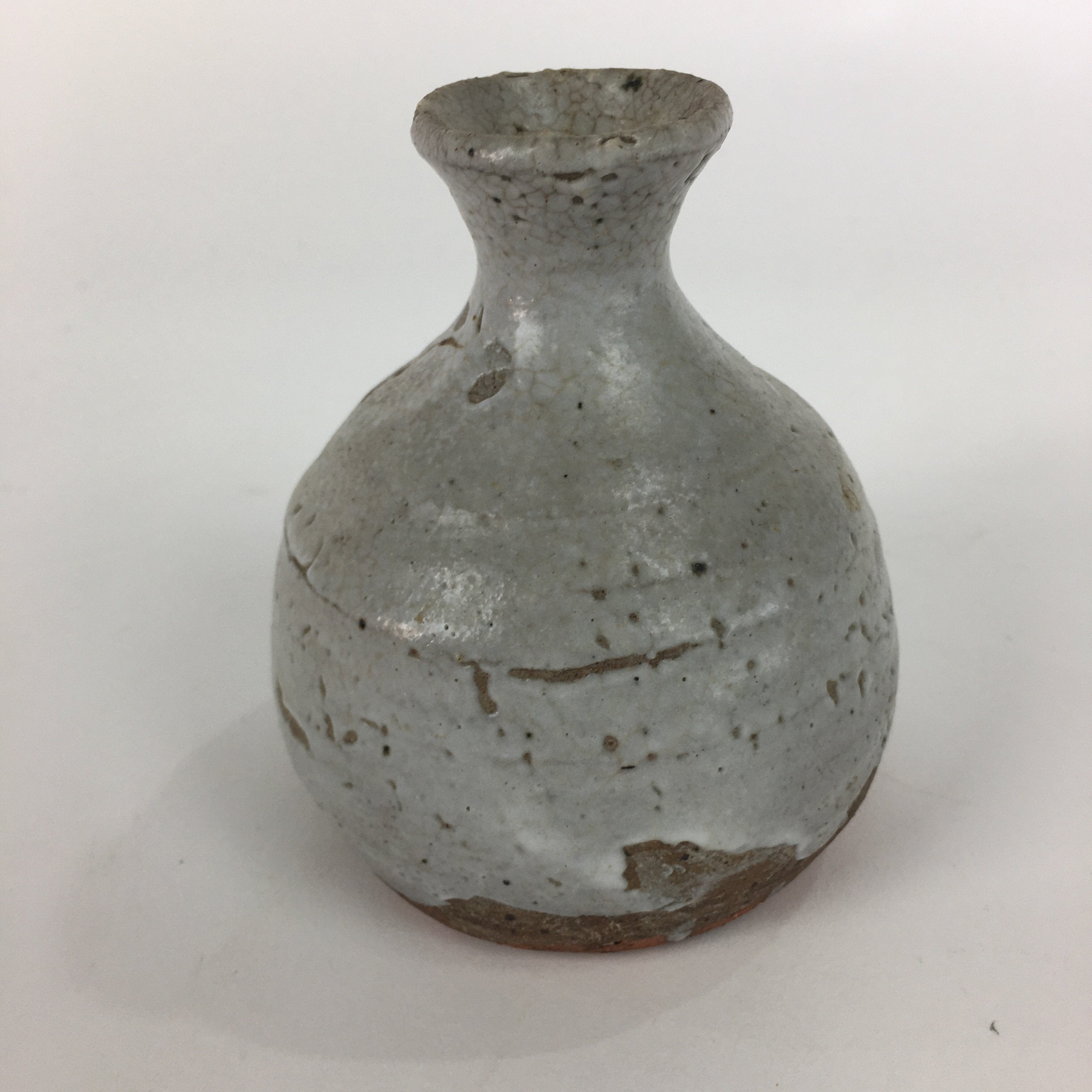 Japanese Ceramic Hagi Were Sake Bottle Vtg Pottery White Glaze Red Clay Tokkuri