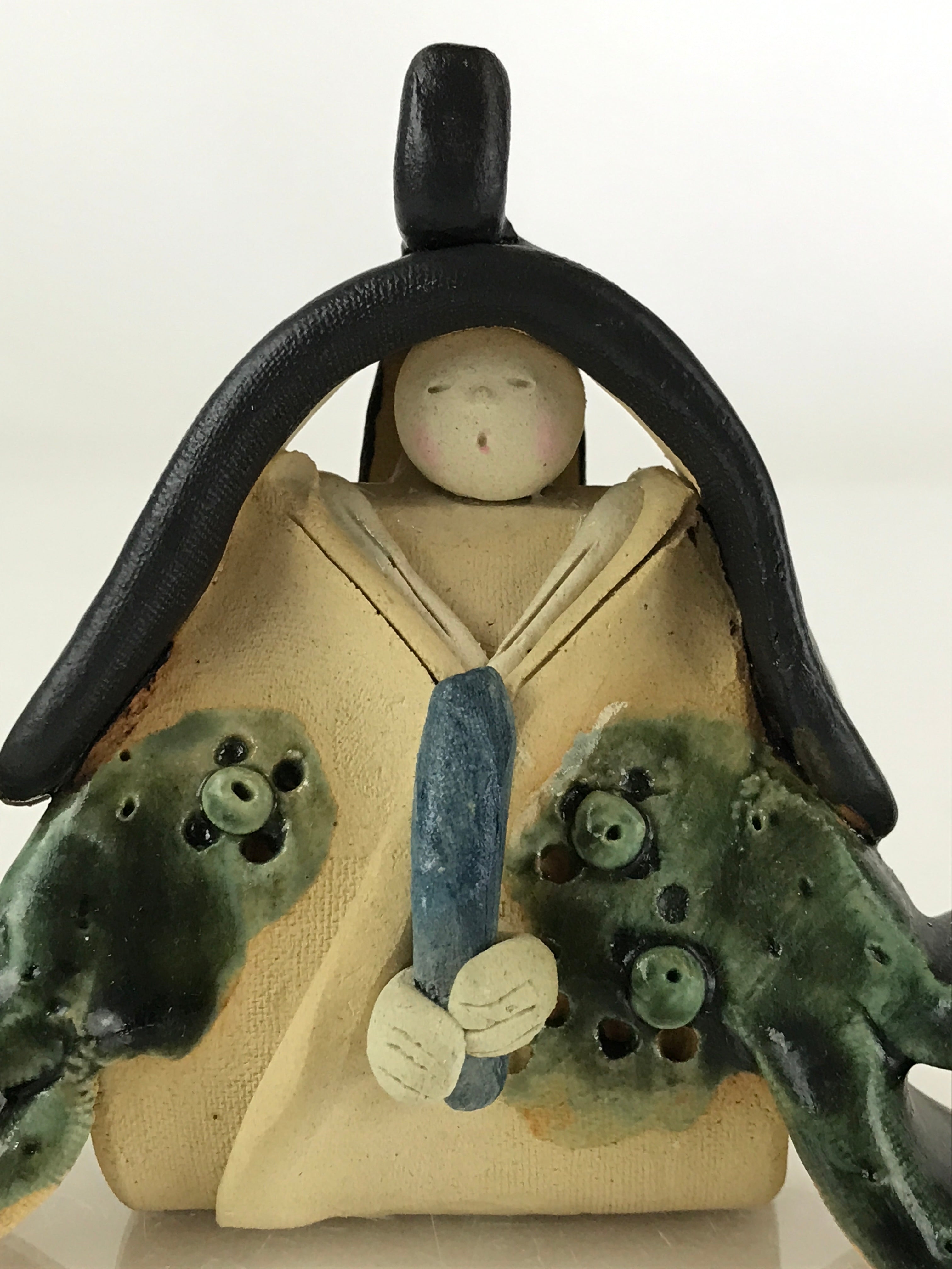Japanese Ceramic Hina Doll Vtg Prince Girl's Day Festival Green Glaze ID470