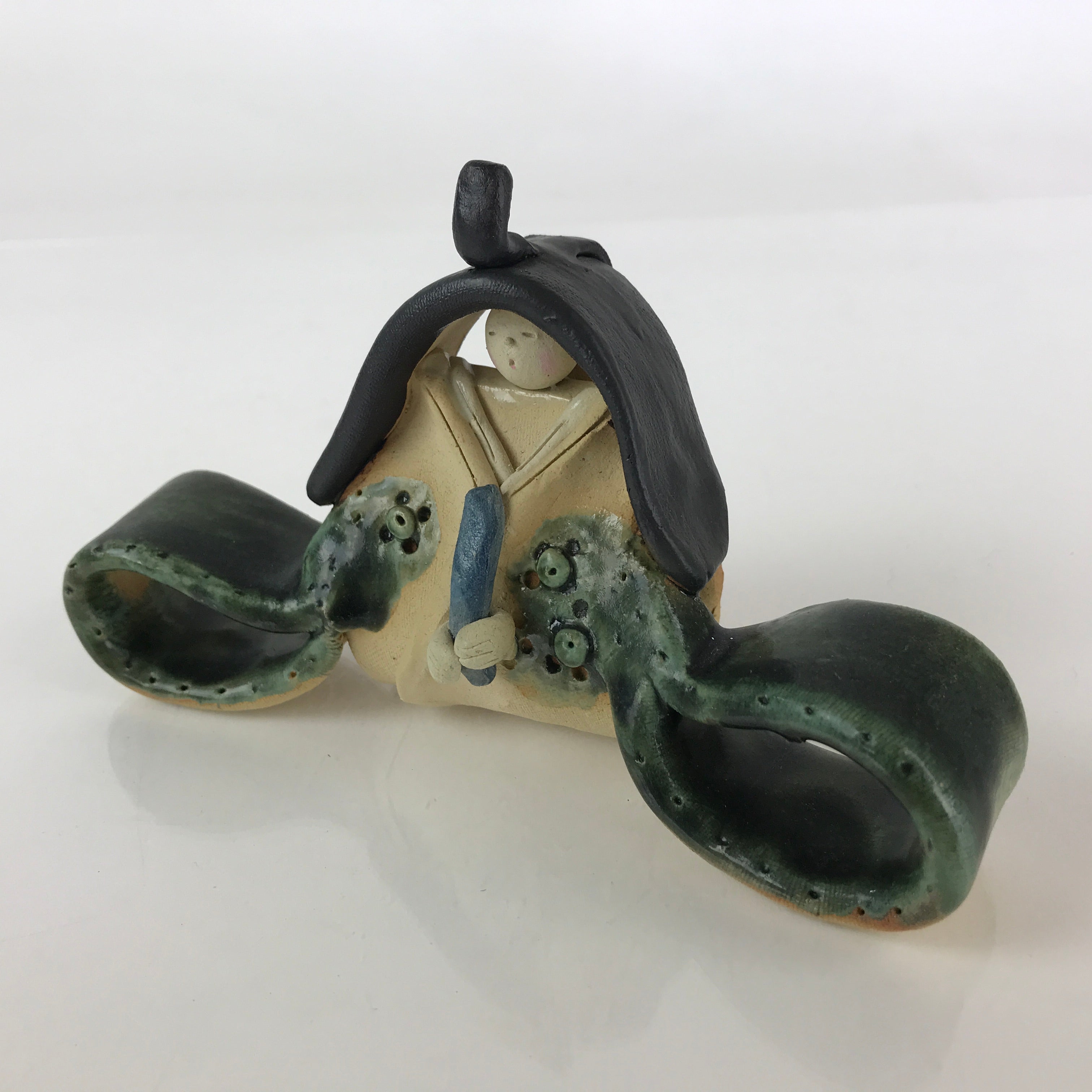 Japanese Ceramic Hina Doll Vtg Prince Girl's Day Festival Green Glaze ID470
