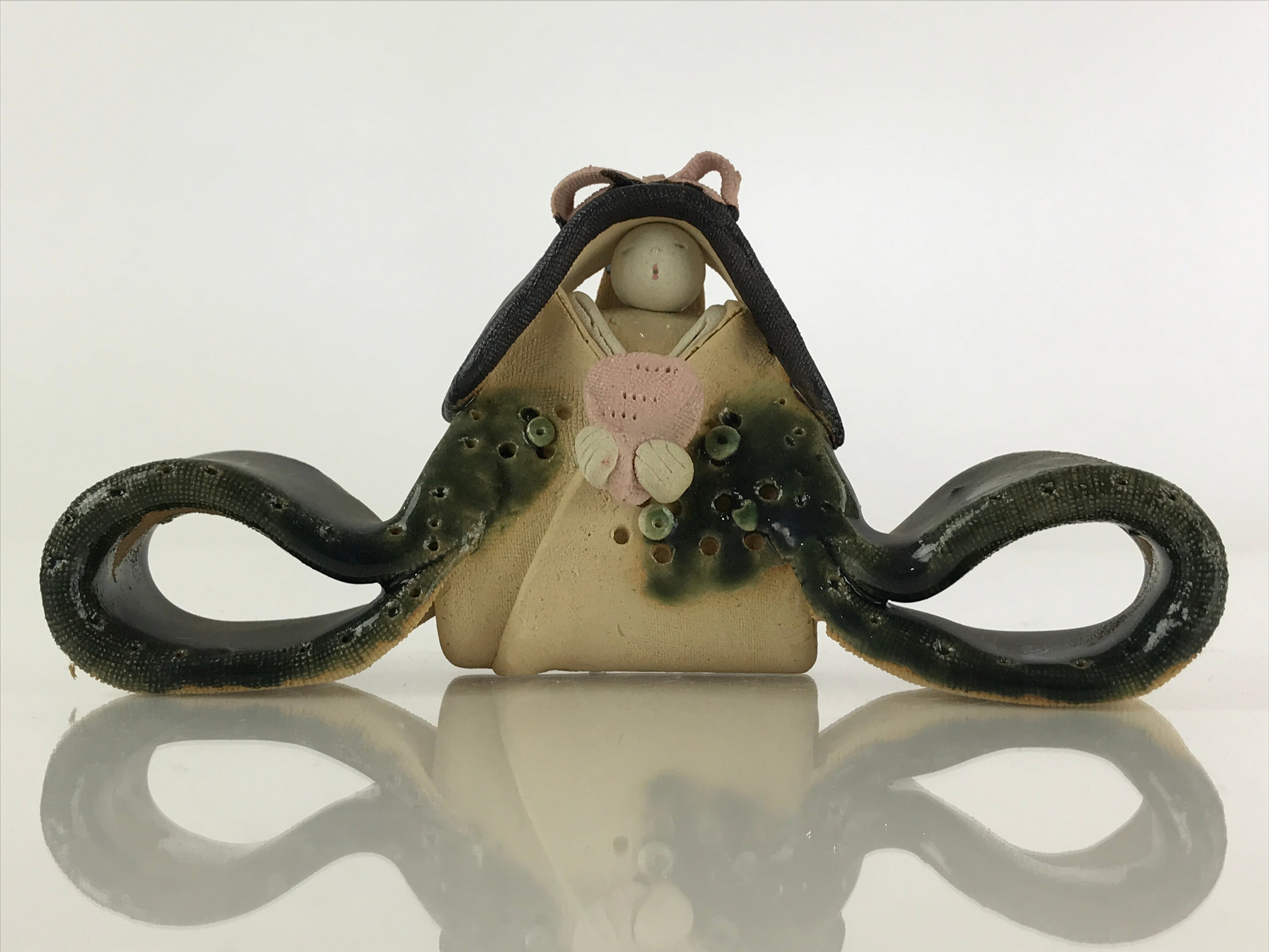 Japanese Ceramic Hina Doll Vtg Princess Girl's Day Festival Green Glaze ID471