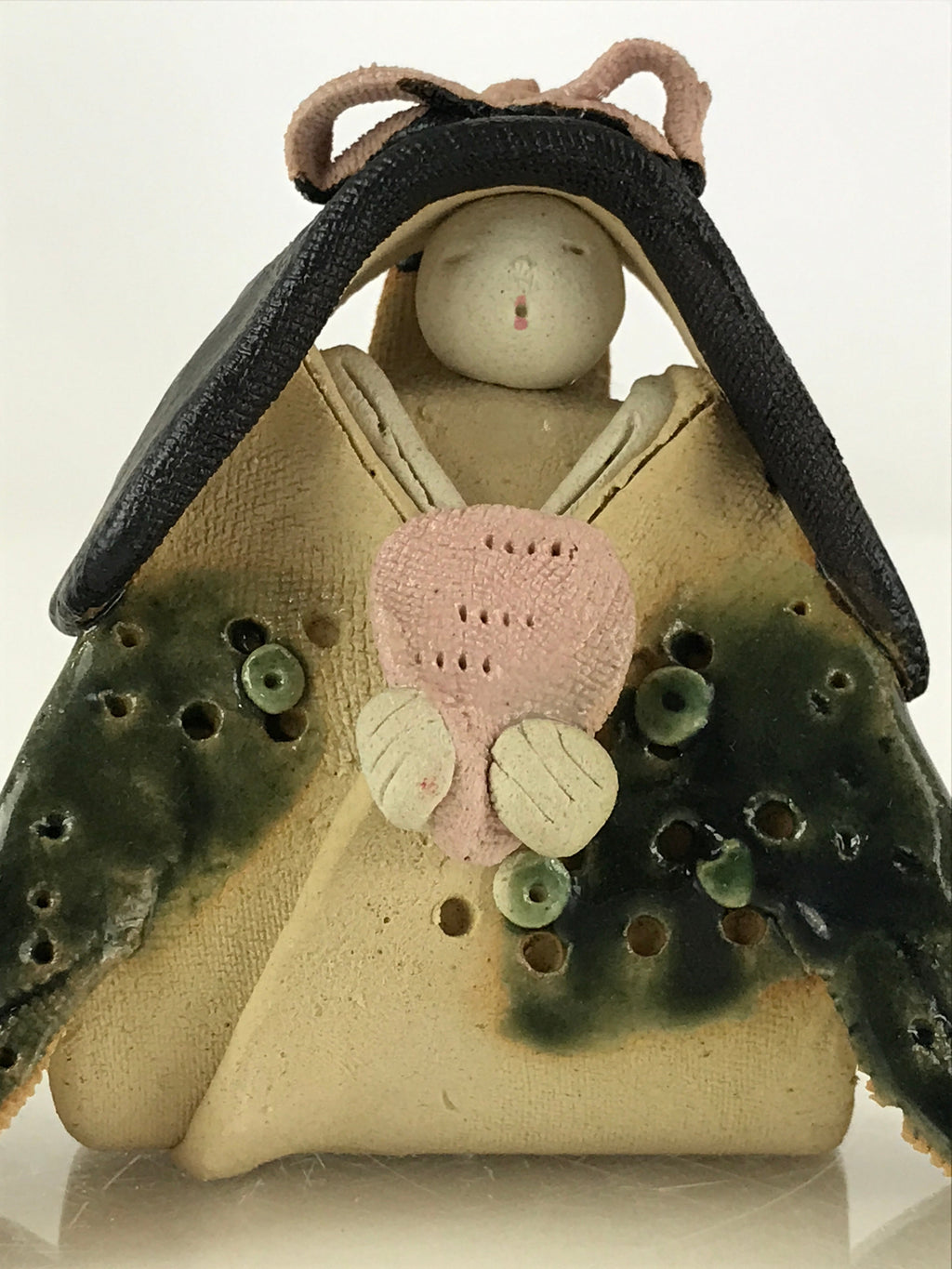 Japanese Ceramic Hina Doll Vtg Princess Girl's Day Festival Green Glaze ID471