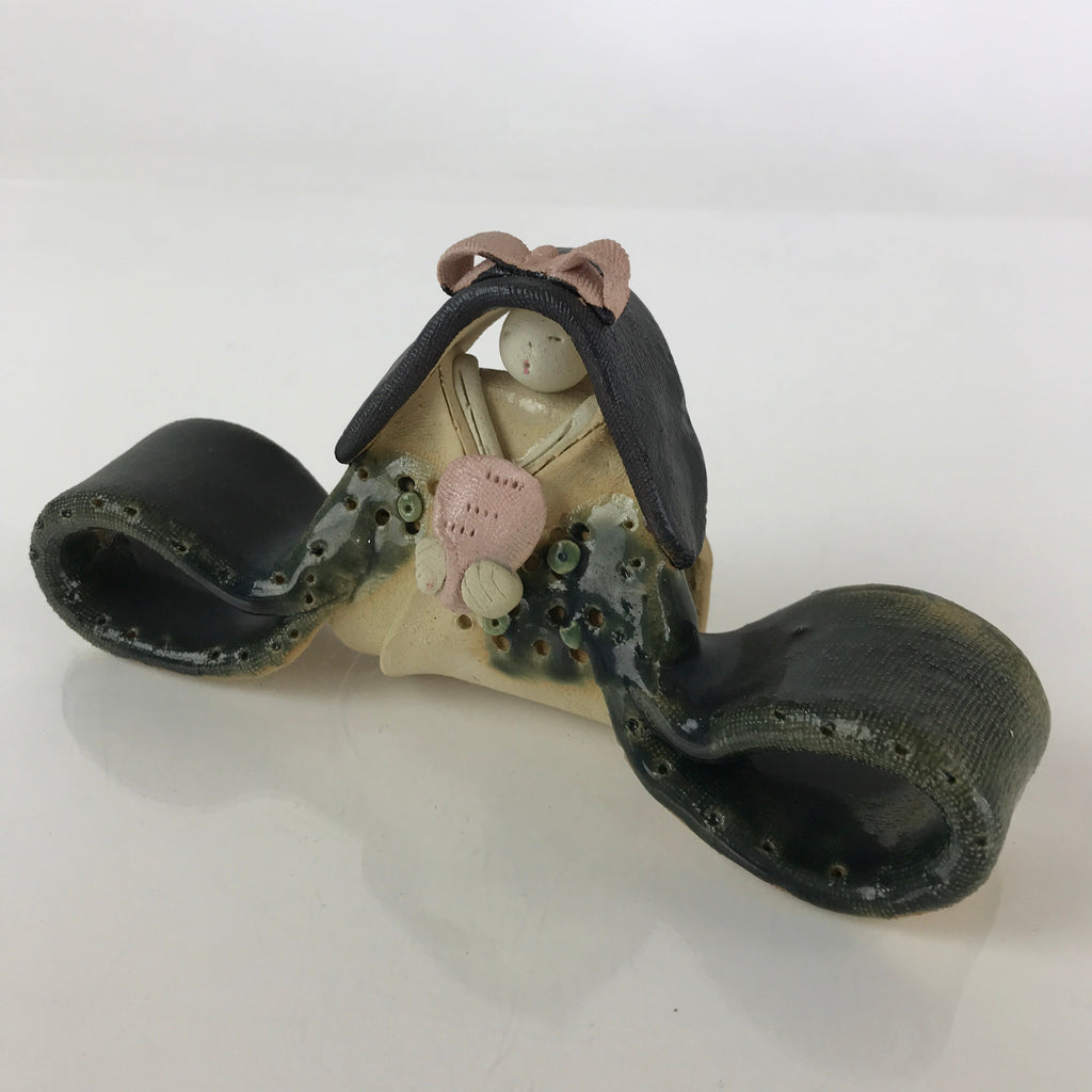 Japanese Ceramic Hina Doll Vtg Princess Girl's Day Festival Green Glaze ID471