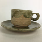 Japanese Ceramic Igayaki Teacup Mug Saucer Vtg Cup Plate Set Green Glaze PP571