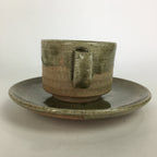Japanese Ceramic Igayaki Teacup Mug Saucer Vtg Cup Plate Set Green Glaze PP571