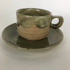 Japanese Ceramic Igayaki Teacup Mug Saucer Vtg Cup Plate Set Green Glaze PP571