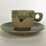 Japanese Ceramic Igayaki Teacup Mug Saucer Vtg Cup Plate Set Green Glaze PP572