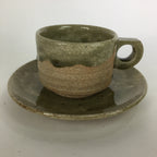 Japanese Ceramic Igayaki Teacup Mug Saucer Vtg Cup Plate Set Green Glaze PP573