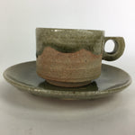 Japanese Ceramic Igayaki Teacup Mug Saucer Vtg Cup Plate Set Green Glaze PP574