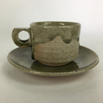 Japanese Ceramic Igayaki Teacup Mug Saucer Vtg Cup Plate Set Green Glaze PP574