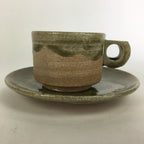 Japanese Ceramic Igayaki Teacup Mug Saucer Vtg Cup Plate Set Green Glaze PP575