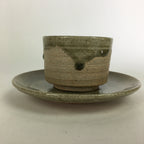Japanese Ceramic Igayaki Teacup Mug Saucer Vtg Cup Plate Set Green Glaze PP575