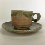Japanese Ceramic Igayaki Teacup Mug Saucer Vtg Cup Plate Set Green Glaze PP576