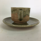 Japanese Ceramic Igayaki Teacup Mug Saucer Vtg Cup Plate Set Green Glaze PP576