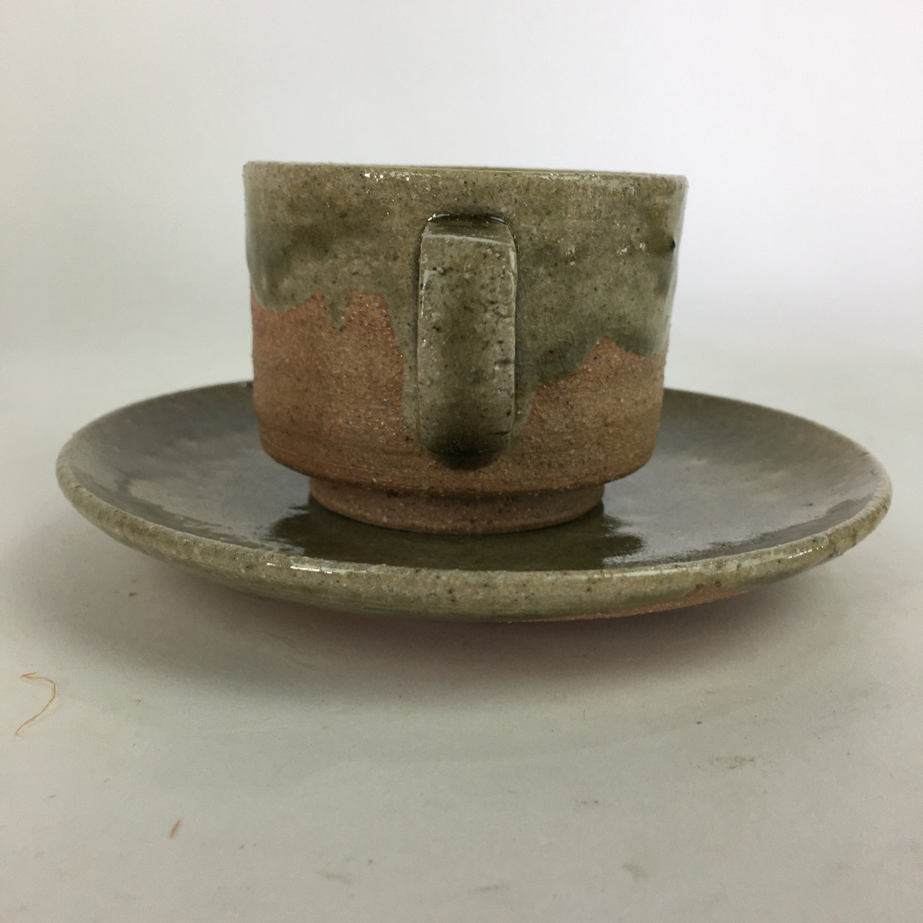 Japanese Ceramic Igayaki Teacup Mug Saucer Vtg Cup Plate Set Green Glaze PP576