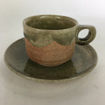 Japanese Ceramic Igayaki Teacup Mug Saucer Vtg Cup Plate Set Green Glaze PP576