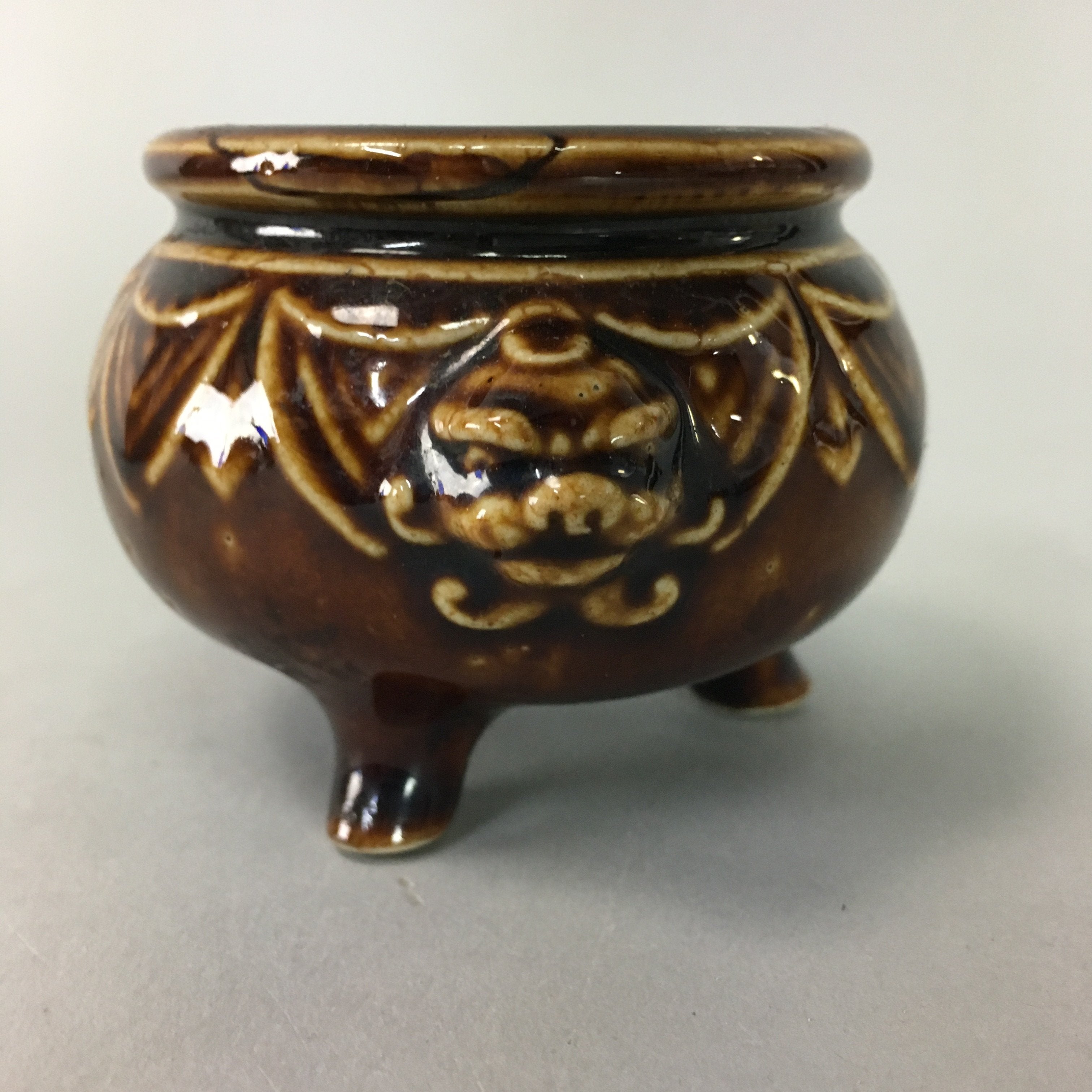 Japanese Ceramic Incense Burner Koro Vtg Pottery Foo Dog Shishi