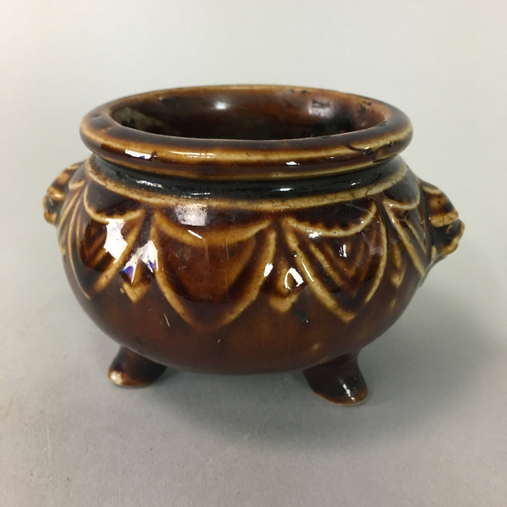Japanese Ceramic Incense Burner Koro Vtg Pottery Foo Dog Shishi Brown PT455