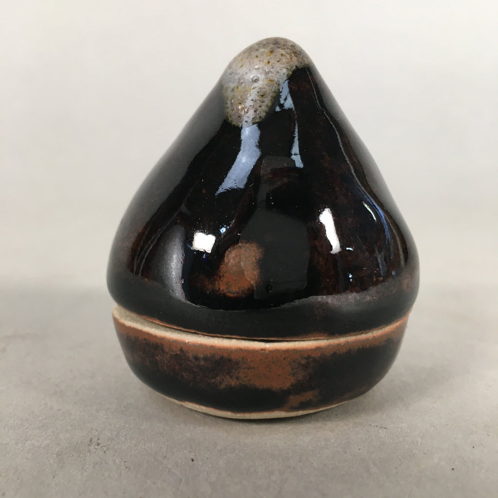 Japanese Ceramic Incense Container Vtg Pottery Kogo Black Tear Drop PP397