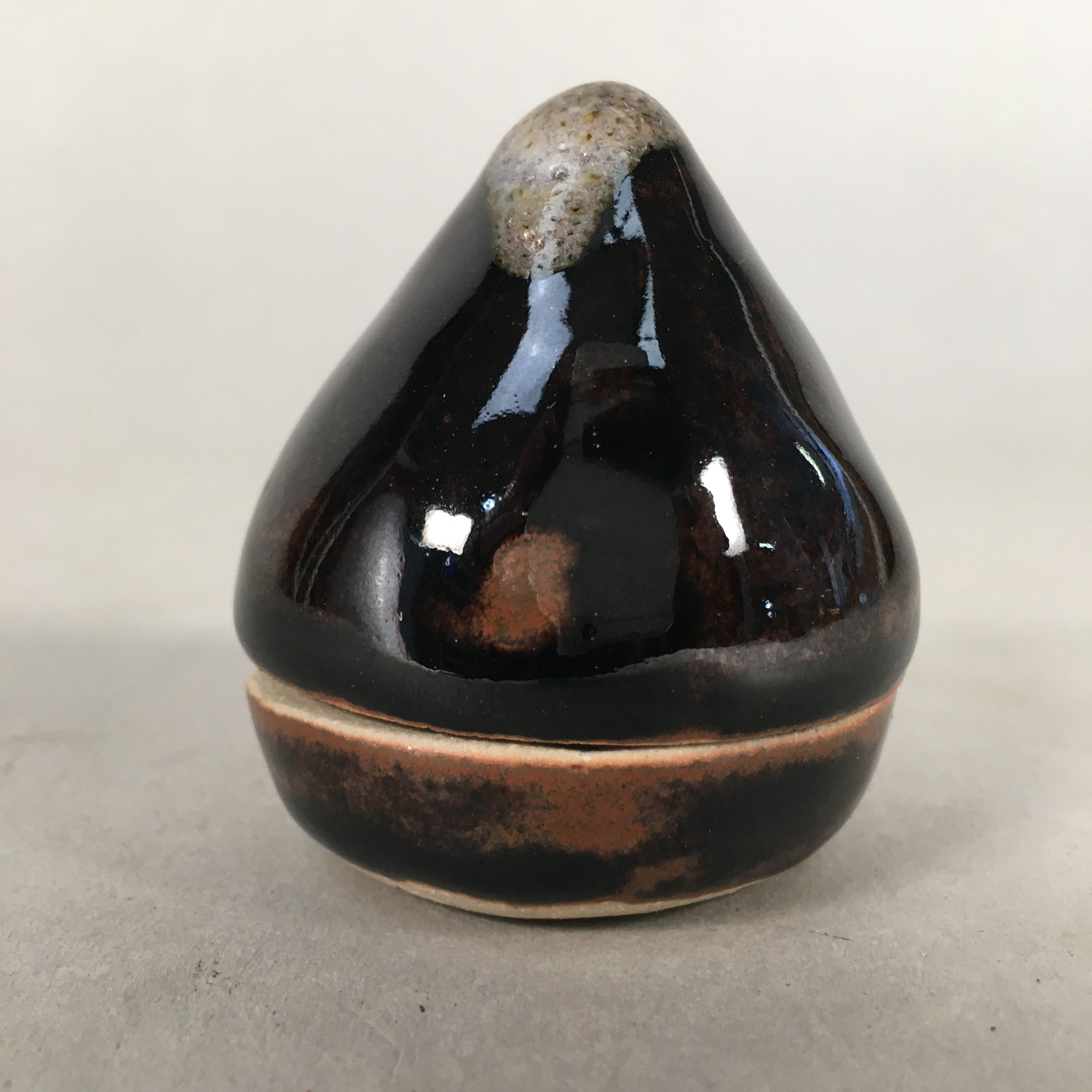 Japanese Ceramic Incense Container Vtg Pottery Kogo Black Tear Drop PP397