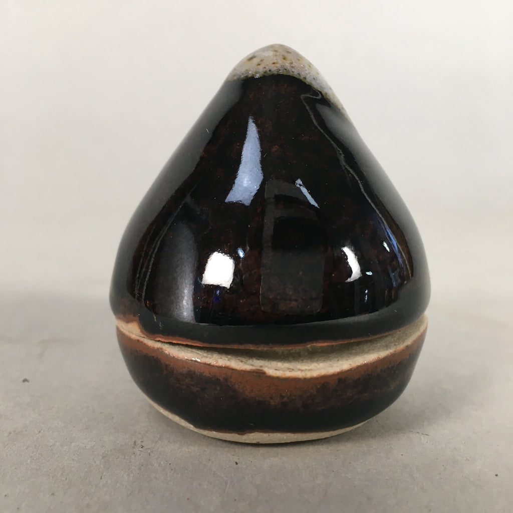 Japanese Ceramic Incense Container Vtg Pottery Kogo Black Tear Drop PP397