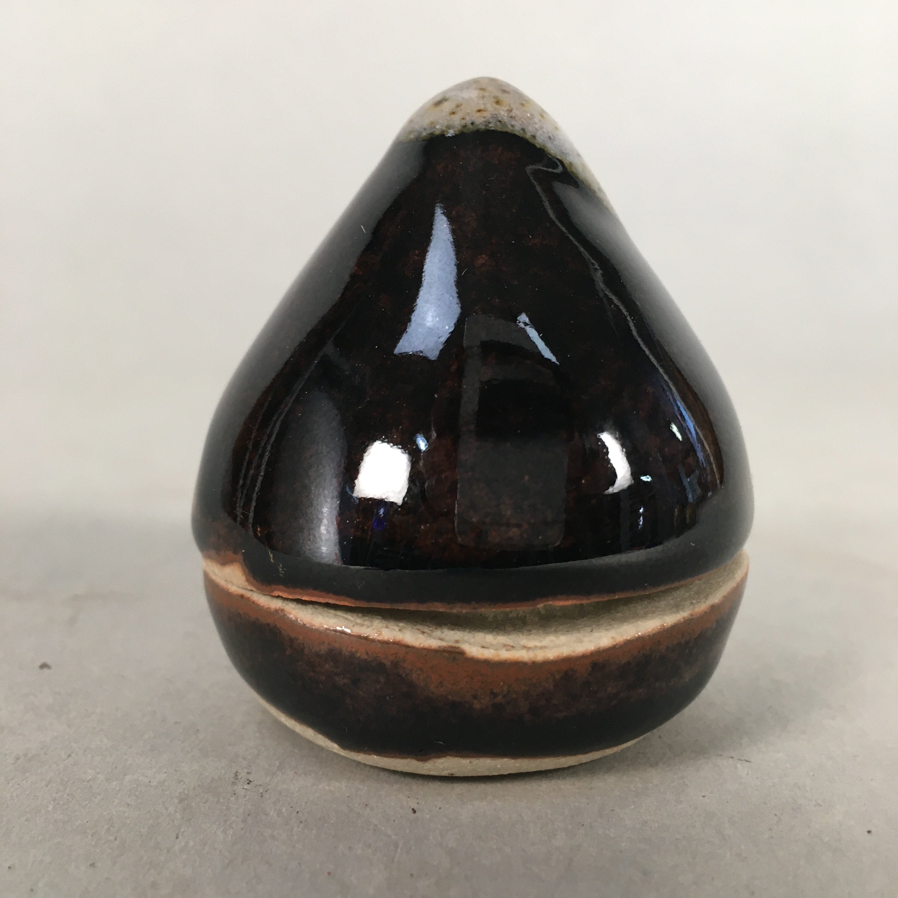 Japanese Ceramic Incense Container Vtg Pottery Kogo Black Tear Drop PP397