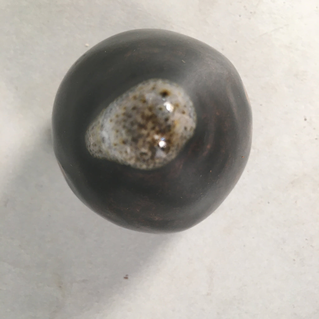 Japanese Ceramic Incense Container Vtg Pottery Kogo Black Tear Drop PP397