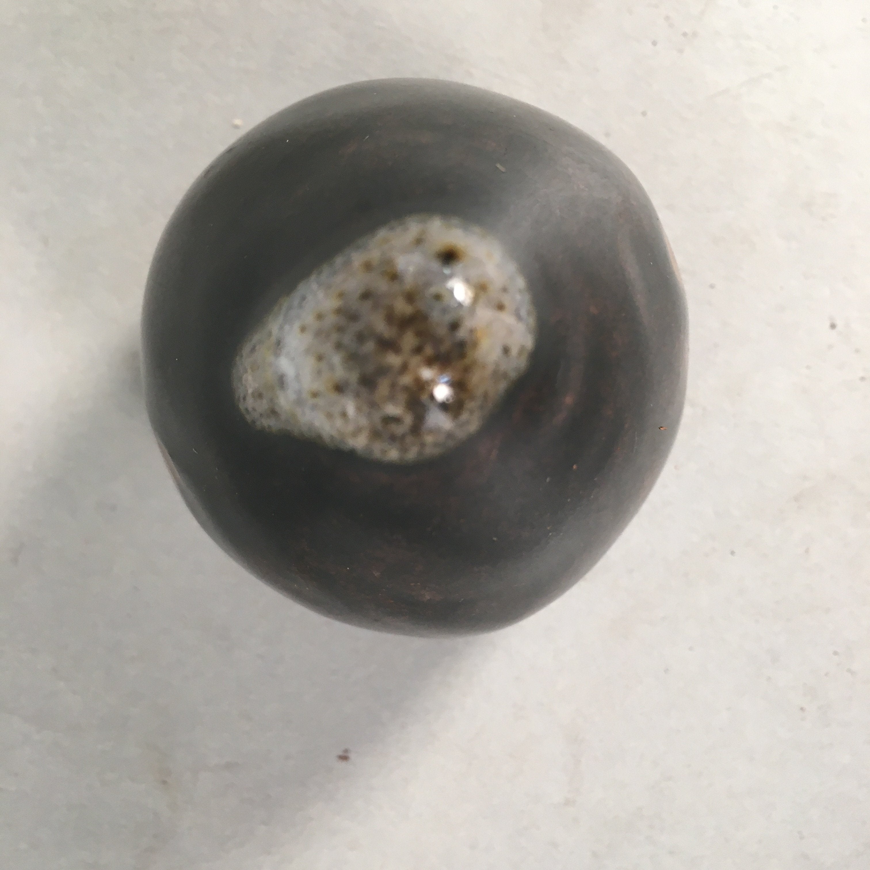 Japanese Ceramic Incense Container Vtg Pottery Kogo Black Tear Drop PP397