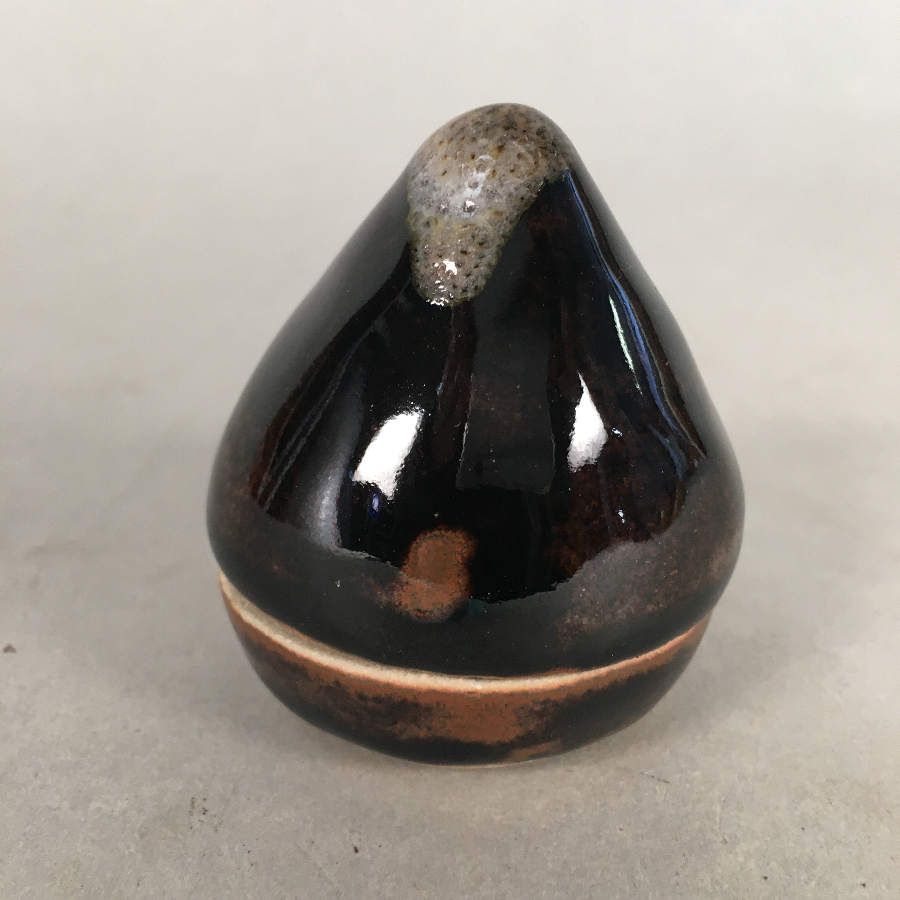 Japanese Ceramic Incense Container Vtg Pottery Kogo Black Tear Drop PP397
