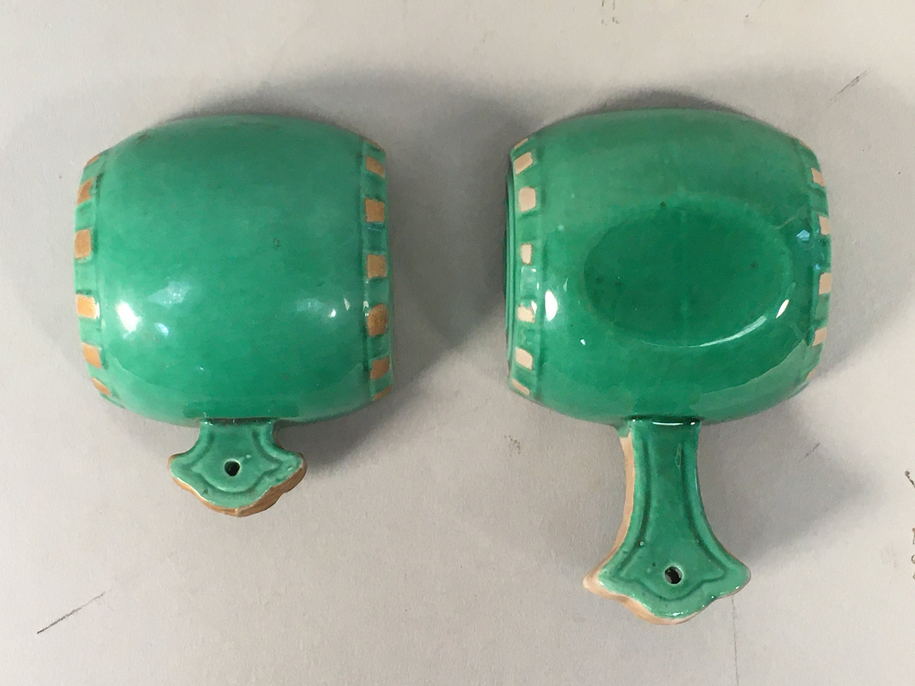 Japanese Ceramic Incense Container Vtg Pottery Kogo Lucky Hammer Green PP409