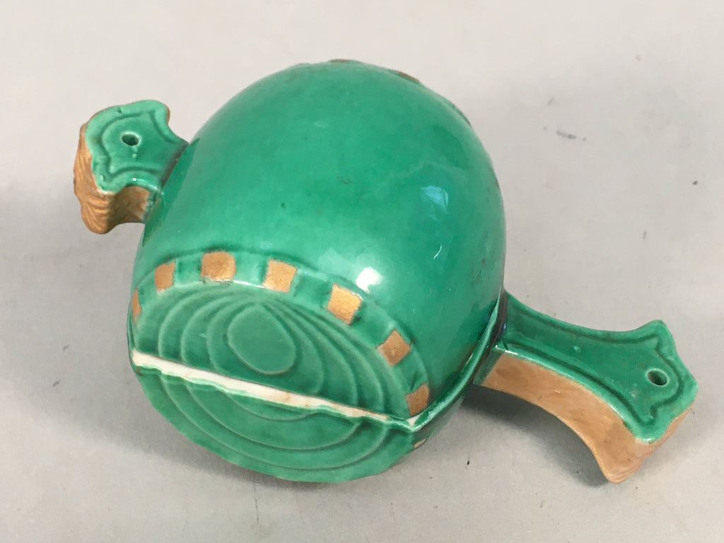 Japanese Ceramic Incense Container Vtg Pottery Kogo Lucky Hammer Green PP409