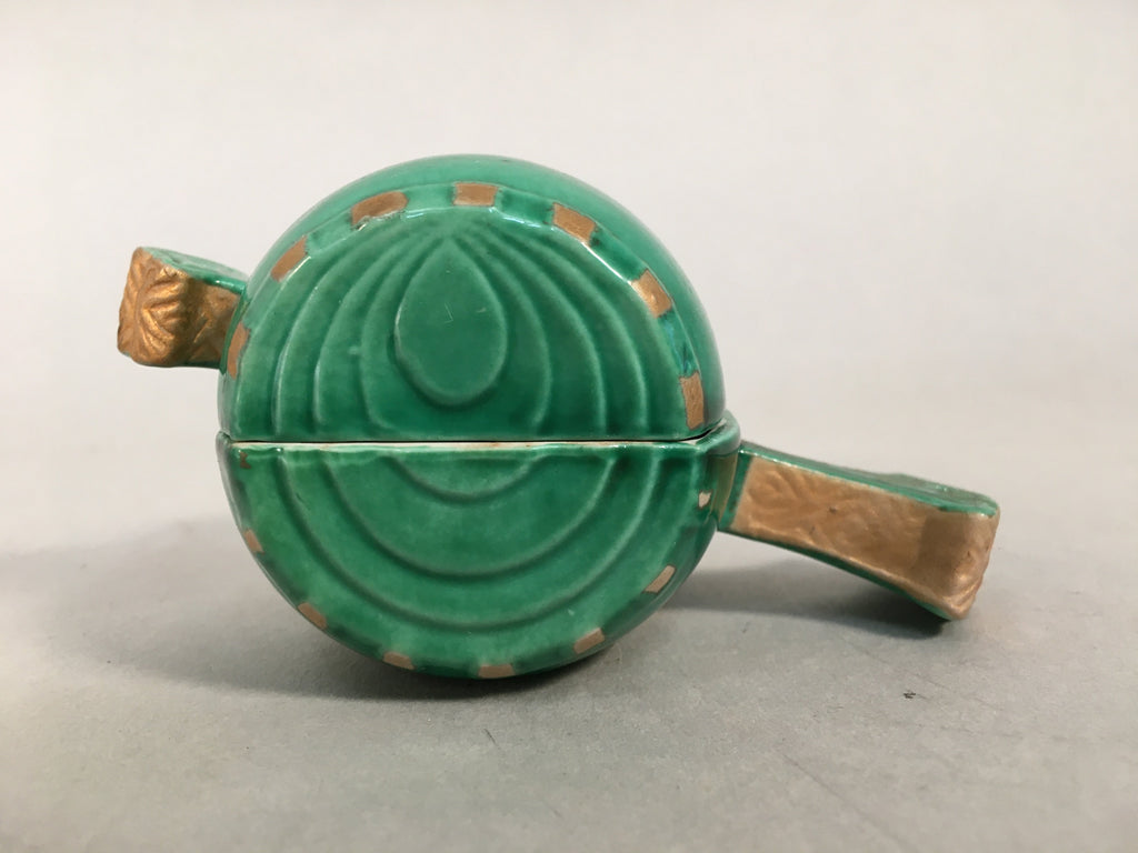Japanese Ceramic Incense Container Vtg Pottery Kogo Lucky Hammer Green PP409