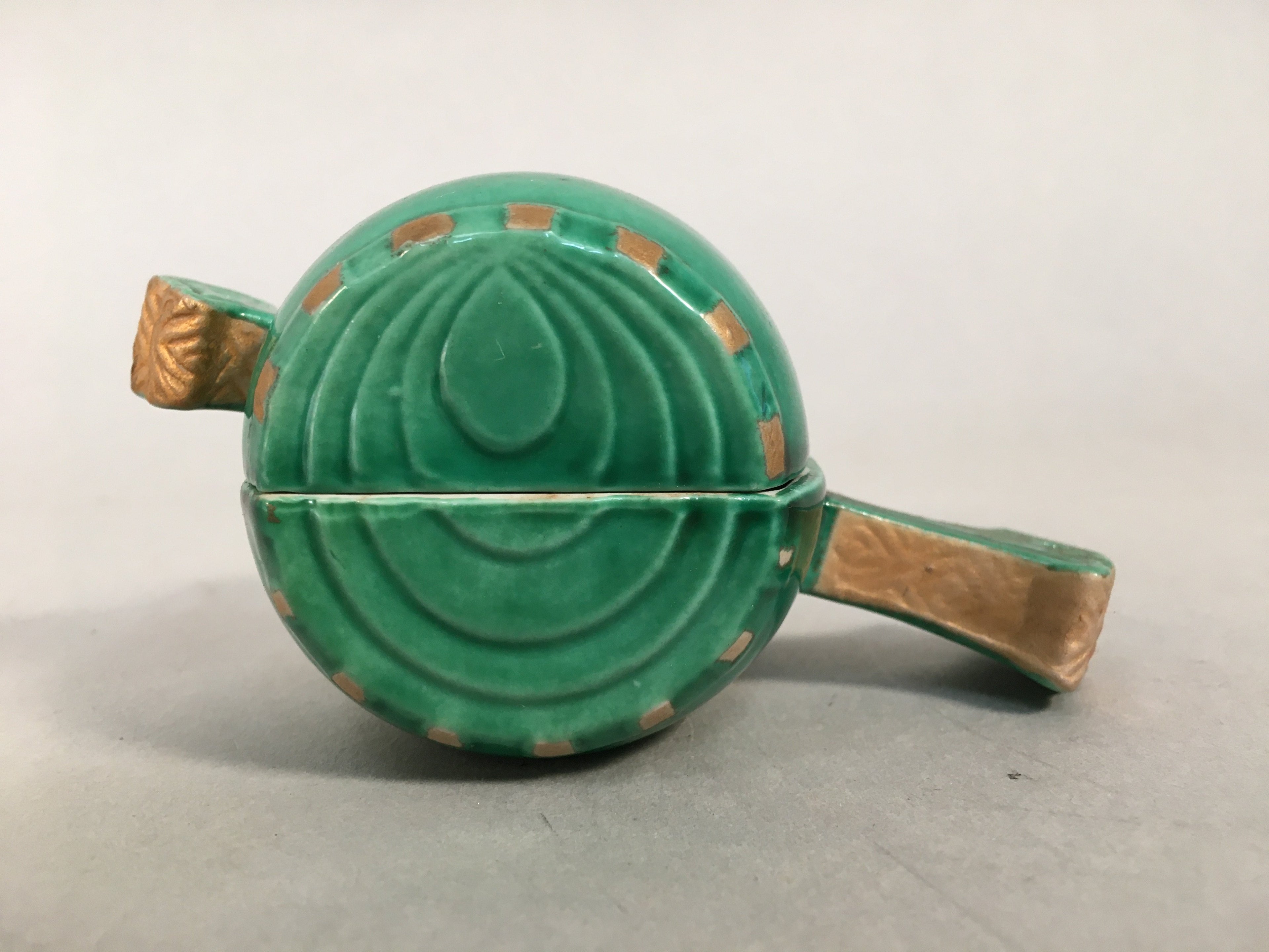 Japanese Ceramic Incense Container Vtg Pottery Kogo Lucky Hammer Green PP409