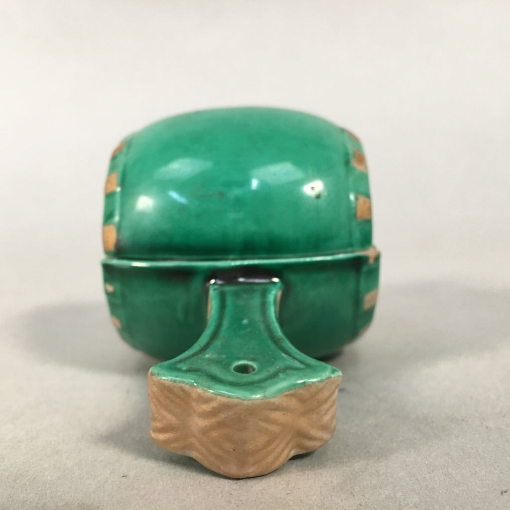 Japanese Ceramic Incense Container Vtg Pottery Kogo Lucky Hammer Green PP409