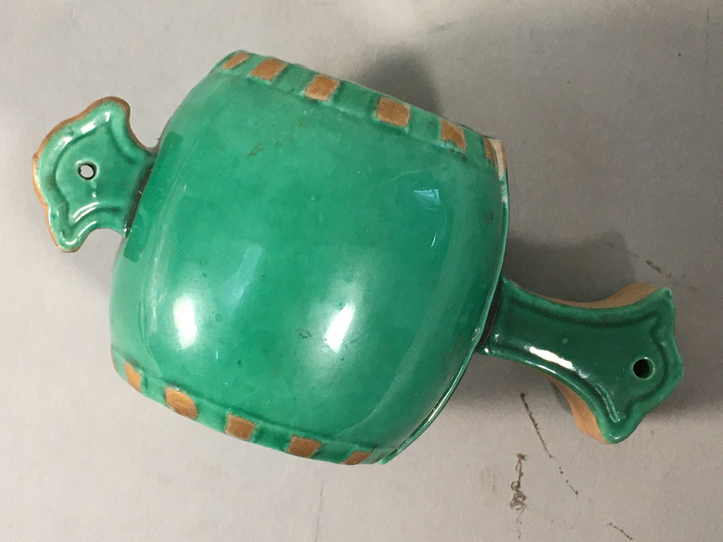 Japanese Ceramic Incense Container Vtg Pottery Kogo Lucky Hammer Green PP409