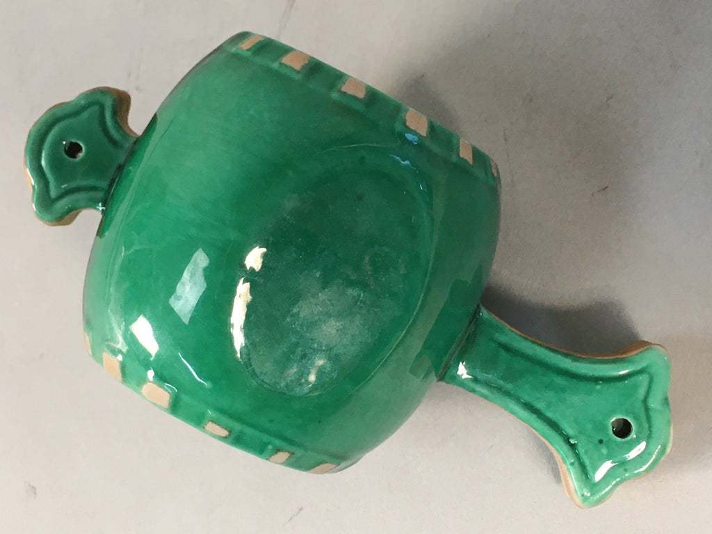 Japanese Ceramic Incense Container Vtg Pottery Kogo Lucky Hammer Green PP409