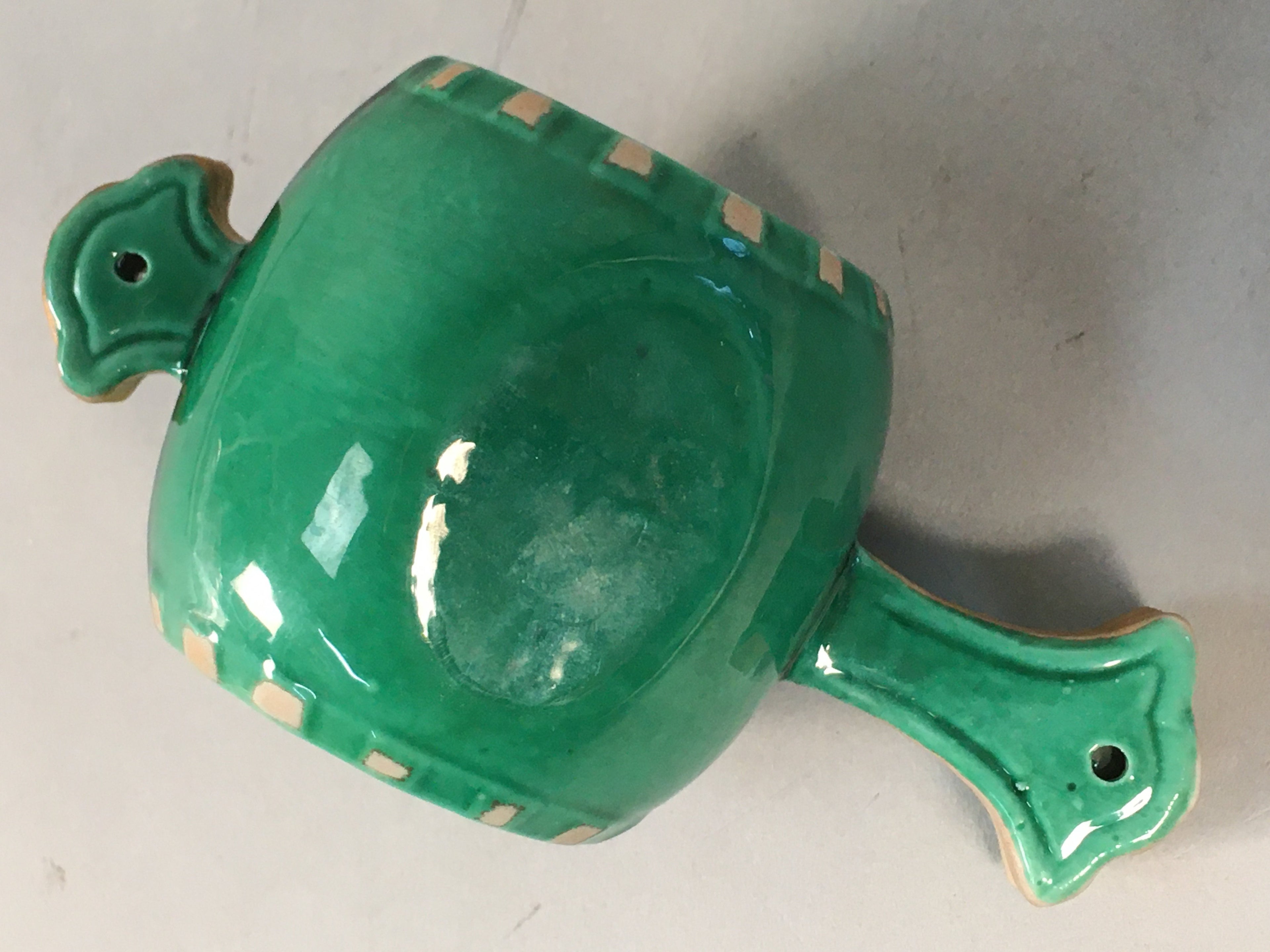 Japanese Ceramic Incense Container Vtg Pottery Kogo Lucky Hammer Green PP409