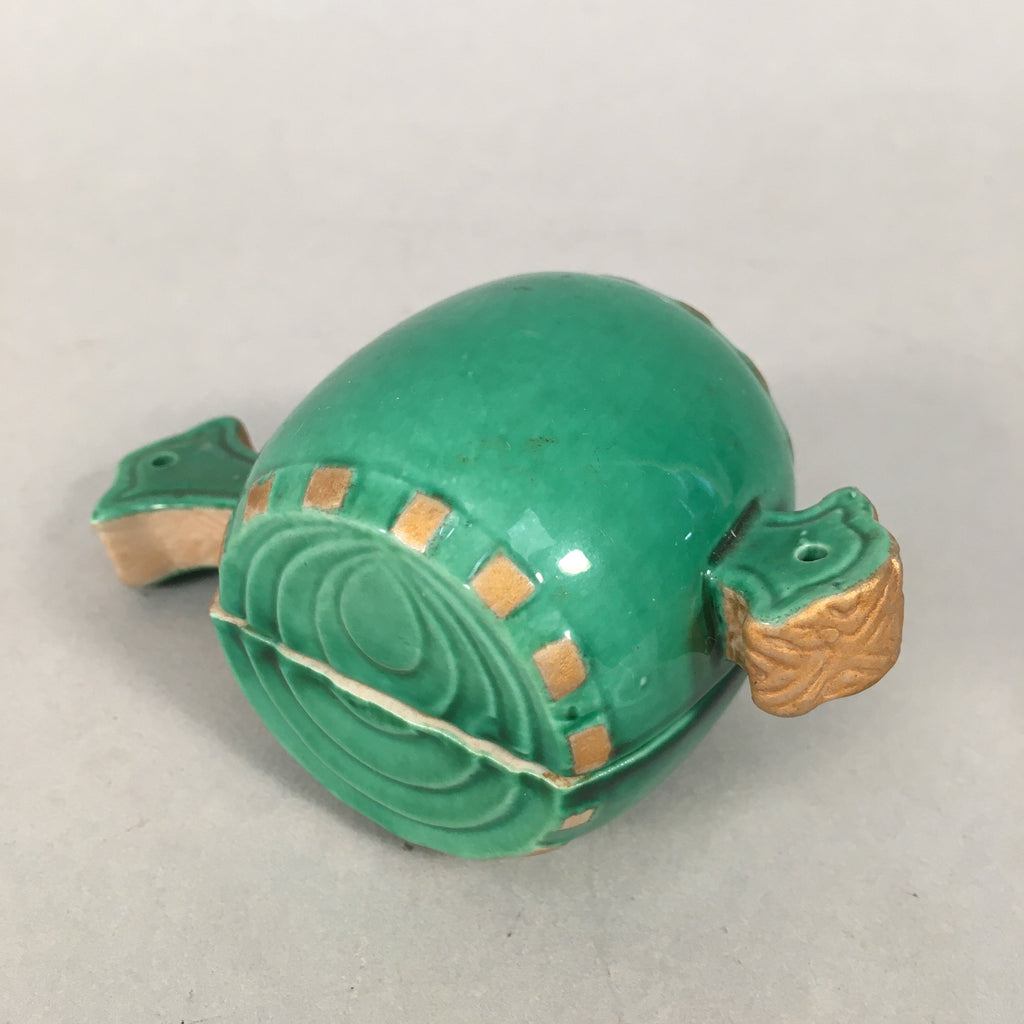 Japanese Ceramic Incense Container Vtg Pottery Kogo Lucky Hammer Green PP409