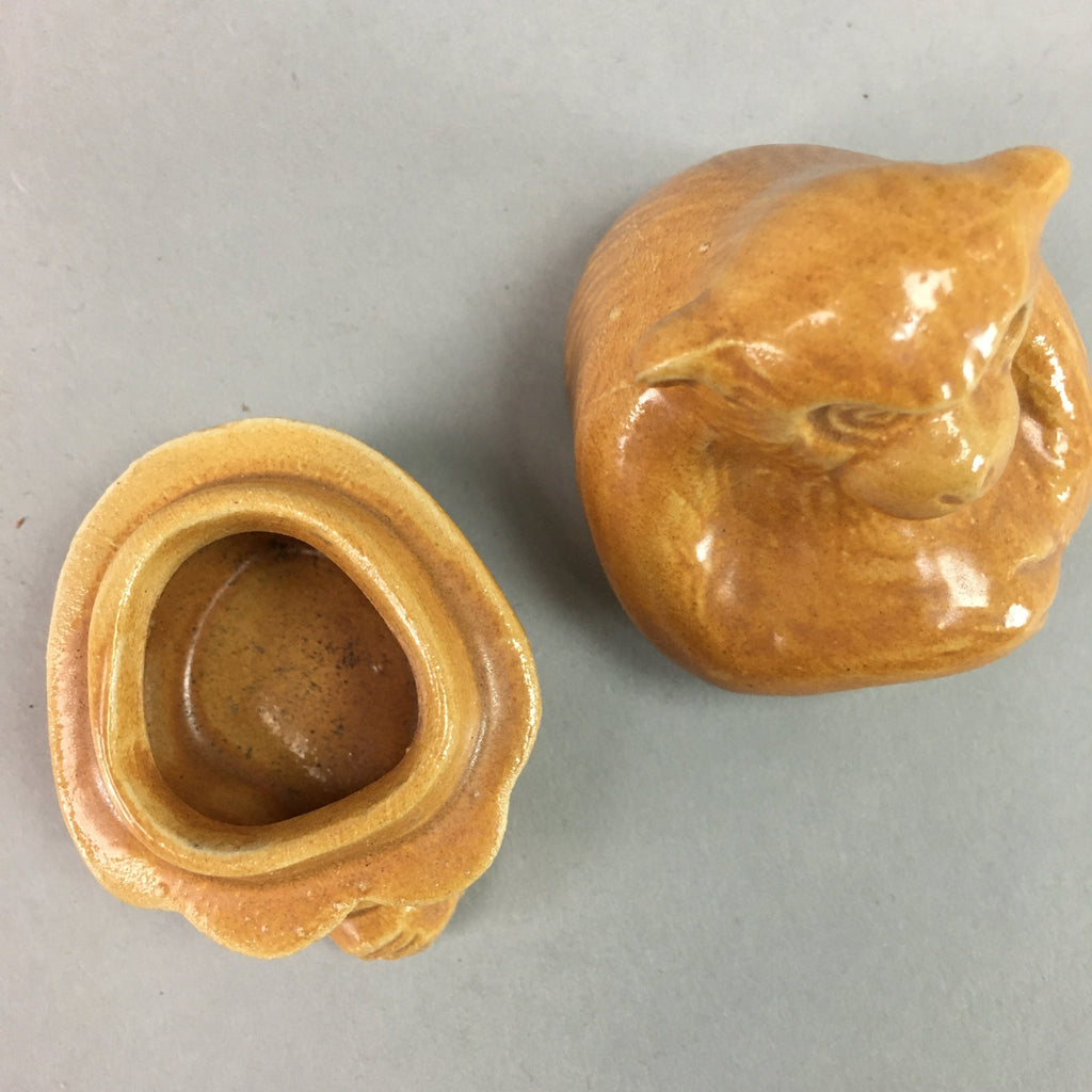 Japanese Ceramic Incense Container Vtg Pottery Kogo Monkey Brown PP60