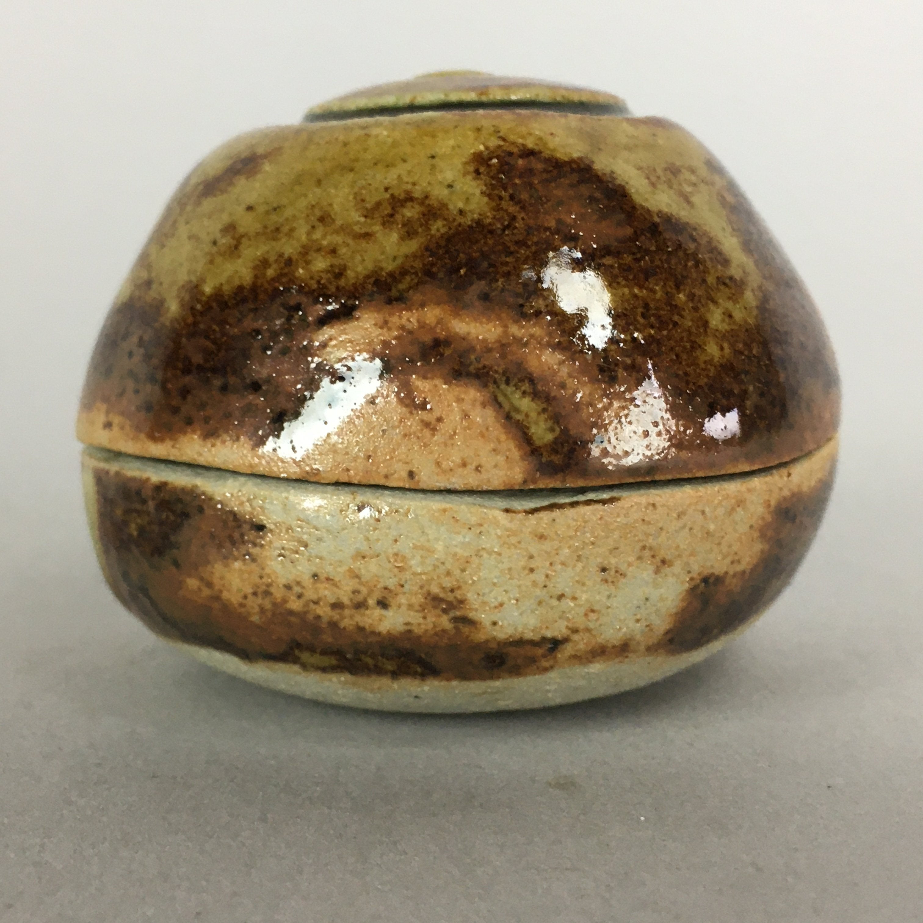 Japanese Ceramic Incense Container Vtg Pottery Kogo Round Double Circle PP496