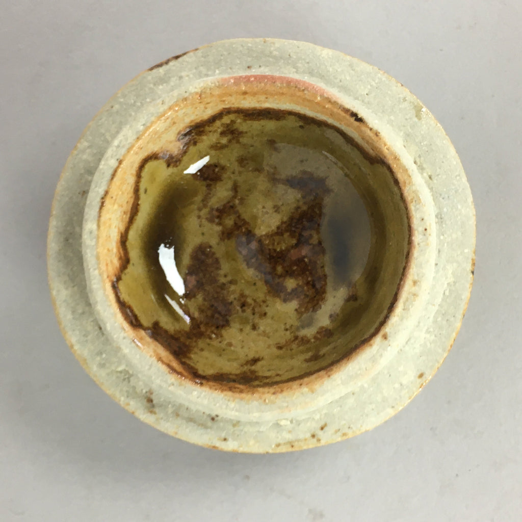 Japanese Ceramic Incense Container Vtg Pottery Kogo Round Double Circle PP496