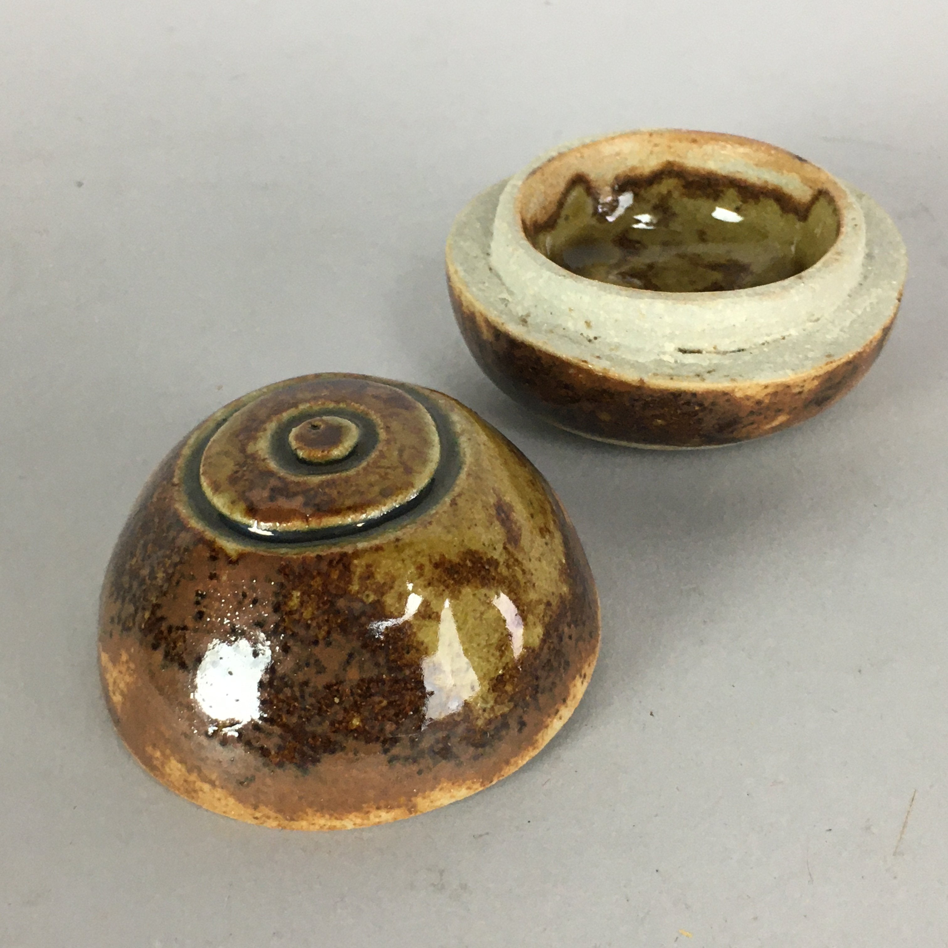 Japanese Ceramic Incense Container Vtg Pottery Kogo Round Double Circle PP496