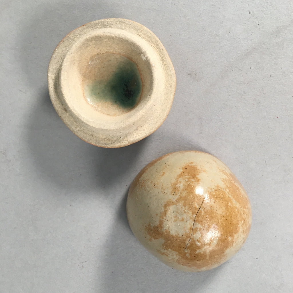 Japanese Ceramic Incense Container Vtg Pottery Kogo Round Ki Seto PP398